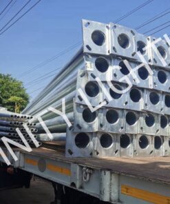 งานเสาไฟถนน สูง 9 เมตร กิ่งเดี่ยว ชุบกัลวาไนซ์ + โคมถนนหลังเต่า hps 250w พร้อมอุปกรณ์ + สายไฟ